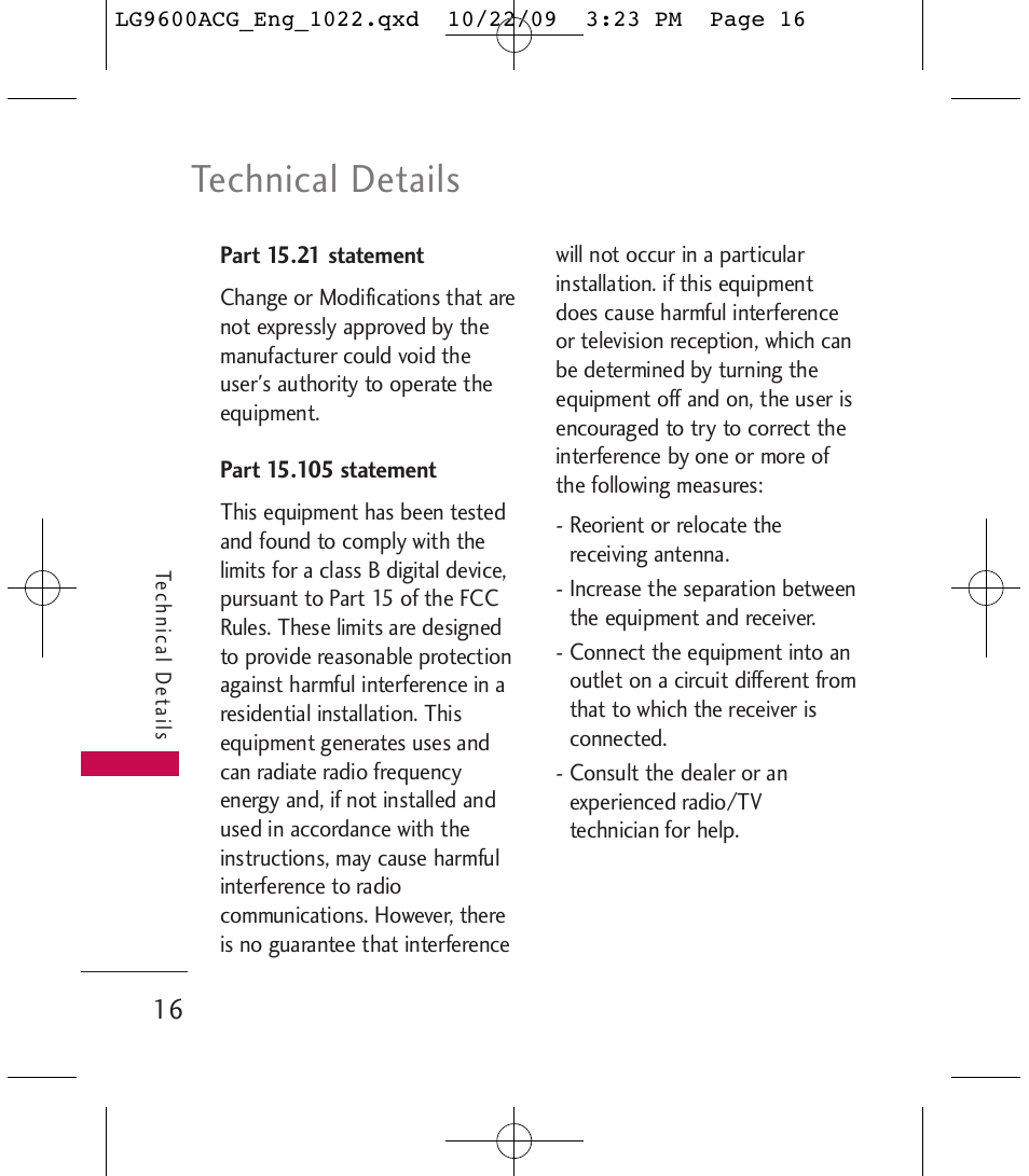 Technical details | LG 9600 User Manual | Page 18 / 338