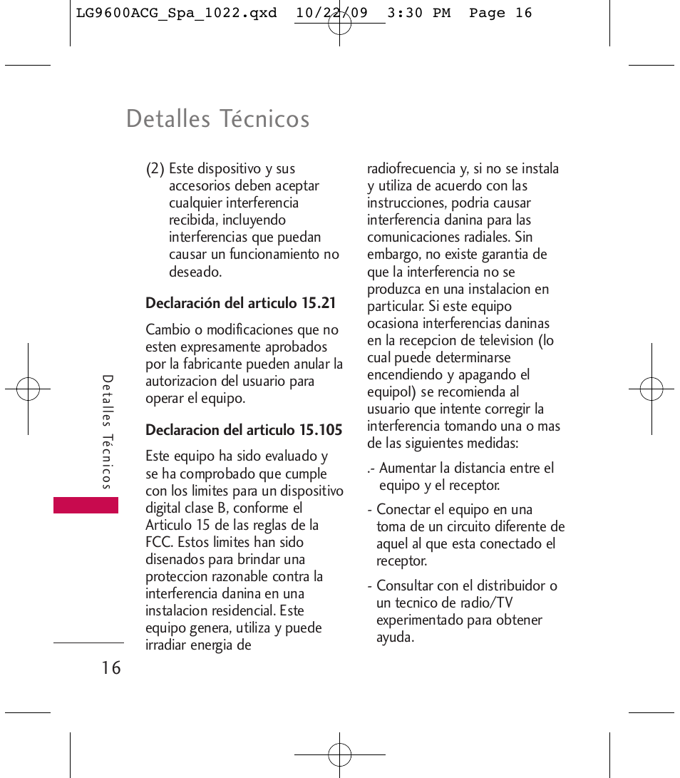 Detalles técnicos | LG 9600 User Manual | Page 180 / 338
