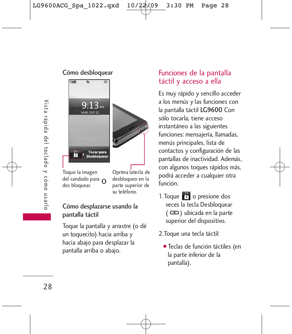 Funciones de la pantalla táctil y acceso a ella | LG 9600 User Manual | Page 192 / 338