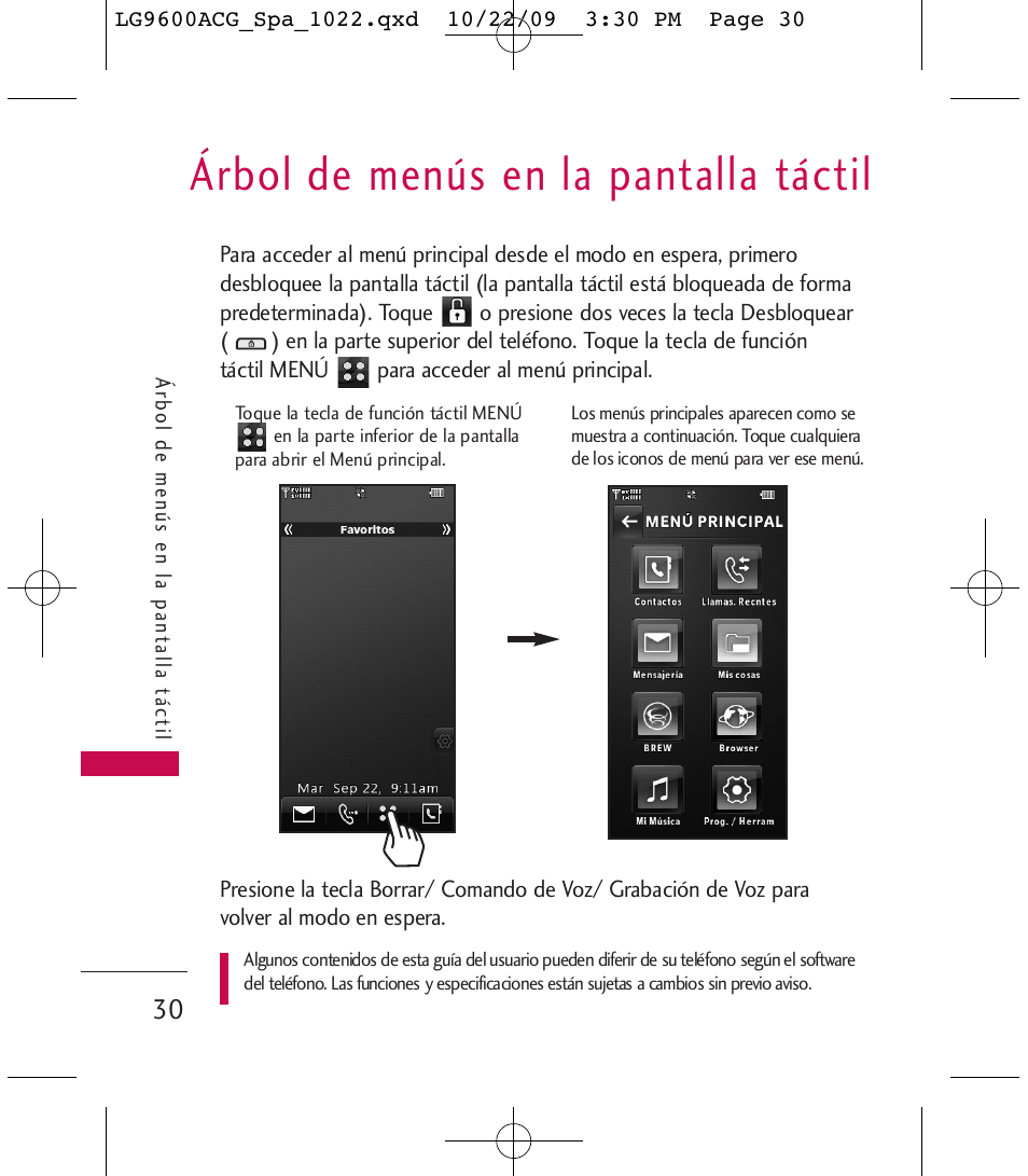 Árbol de menús en la pantalla táctil | LG 9600 User Manual | Page 194 / 338