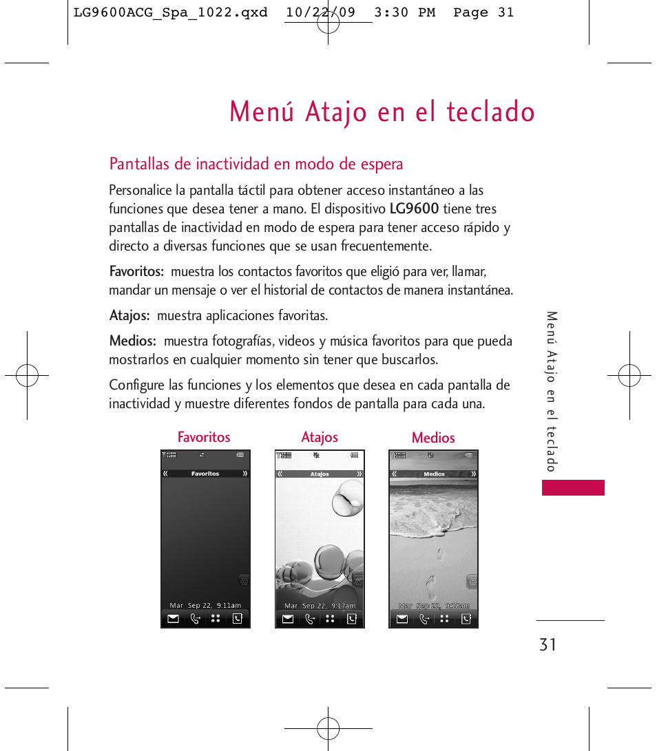 Menú atajo en el teclado | LG 9600 User Manual | Page 195 / 338