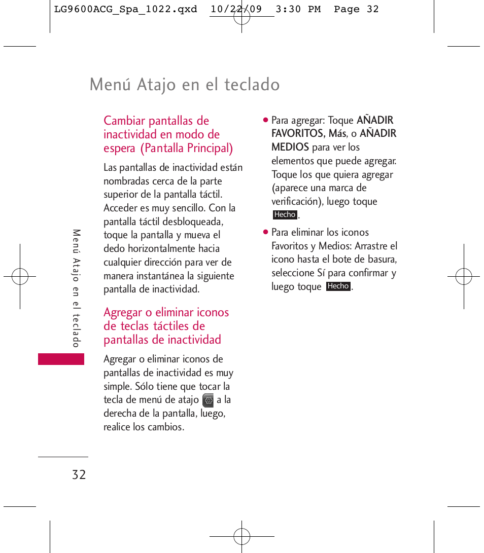 Menú atajo en el teclado | LG 9600 User Manual | Page 196 / 338