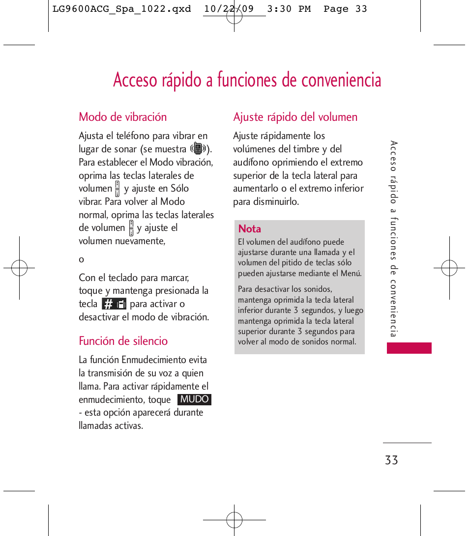 Acceso rápido a funciones de conveniencia | LG 9600 User Manual | Page 197 / 338
