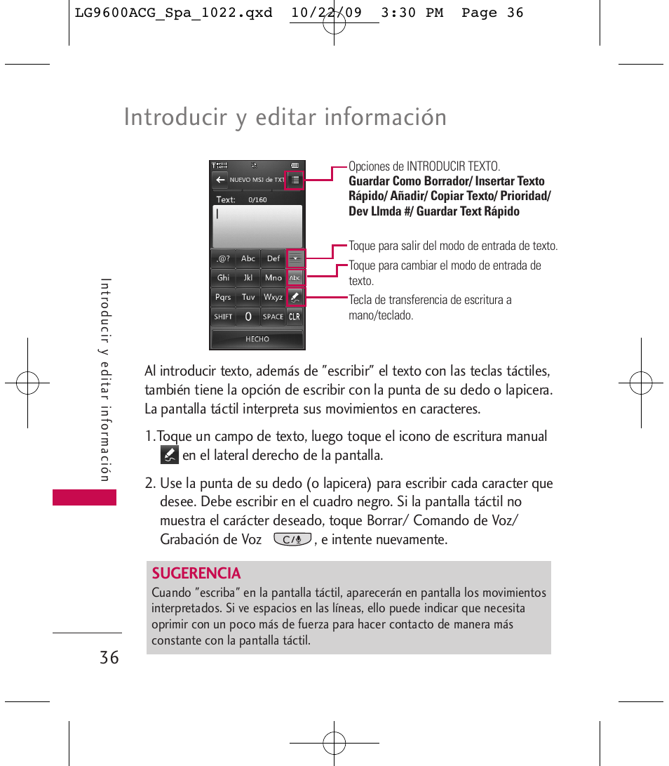 Introducir y editar información | LG 9600 User Manual | Page 200 / 338