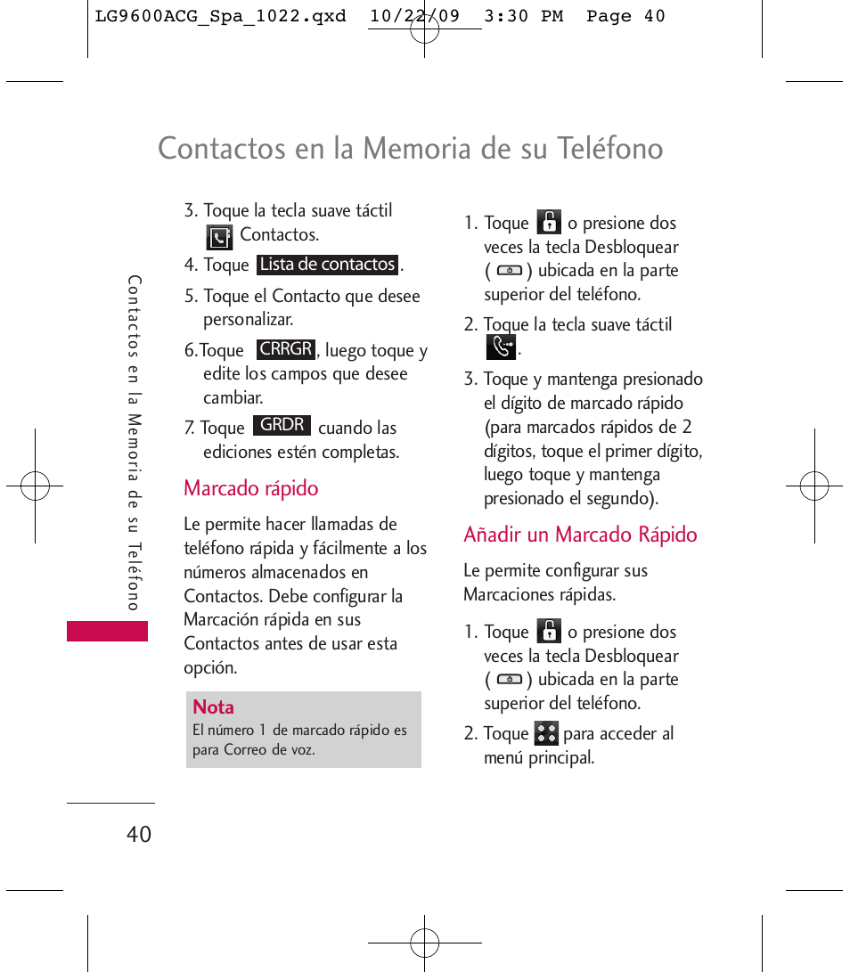 Marcado rápido, Añadir un marcado rápido | LG 9600 User Manual | Page 204 / 338