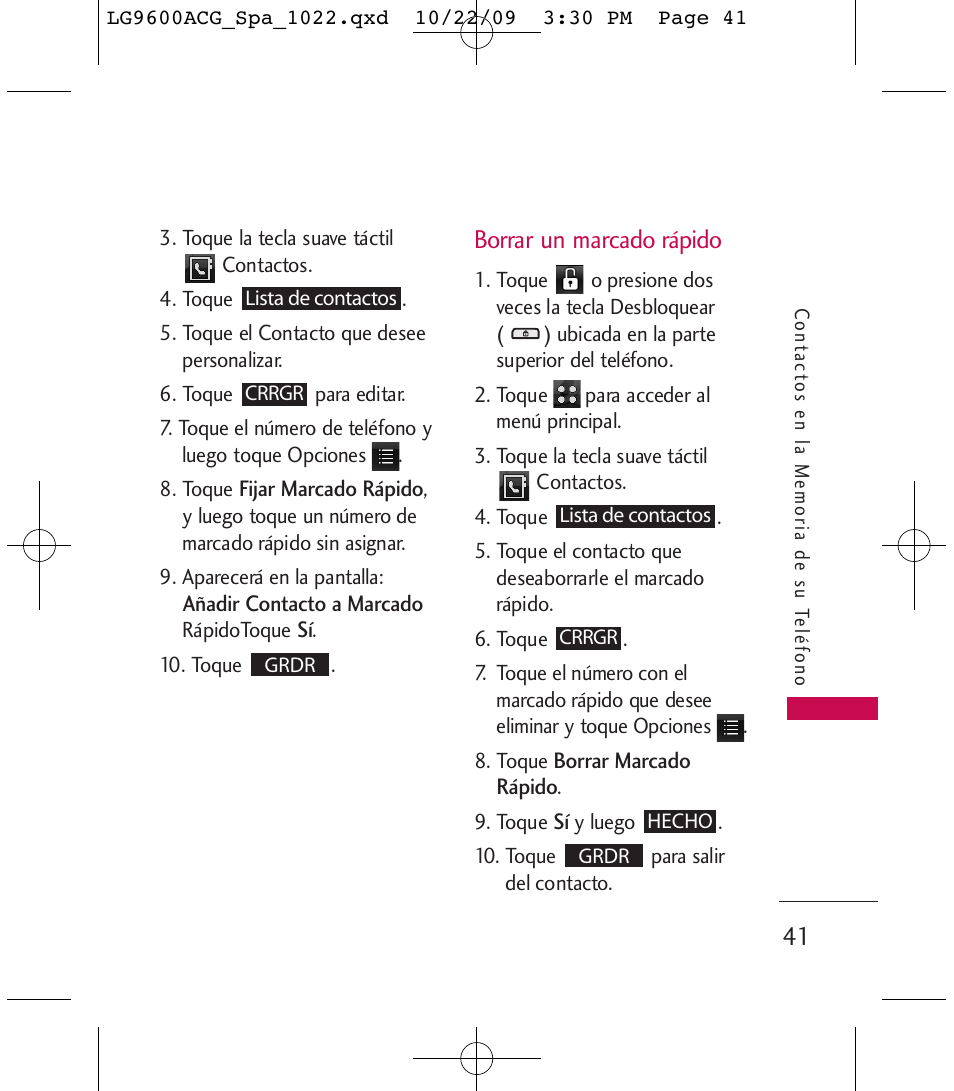 Borrar un marcado rápido | LG 9600 User Manual | Page 205 / 338