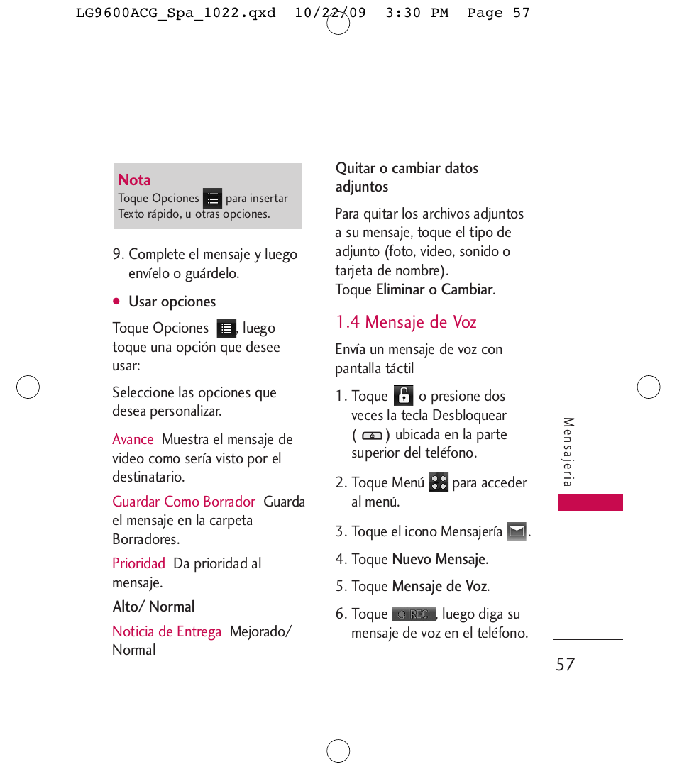 4 mensaje de voz | LG 9600 User Manual | Page 221 / 338
