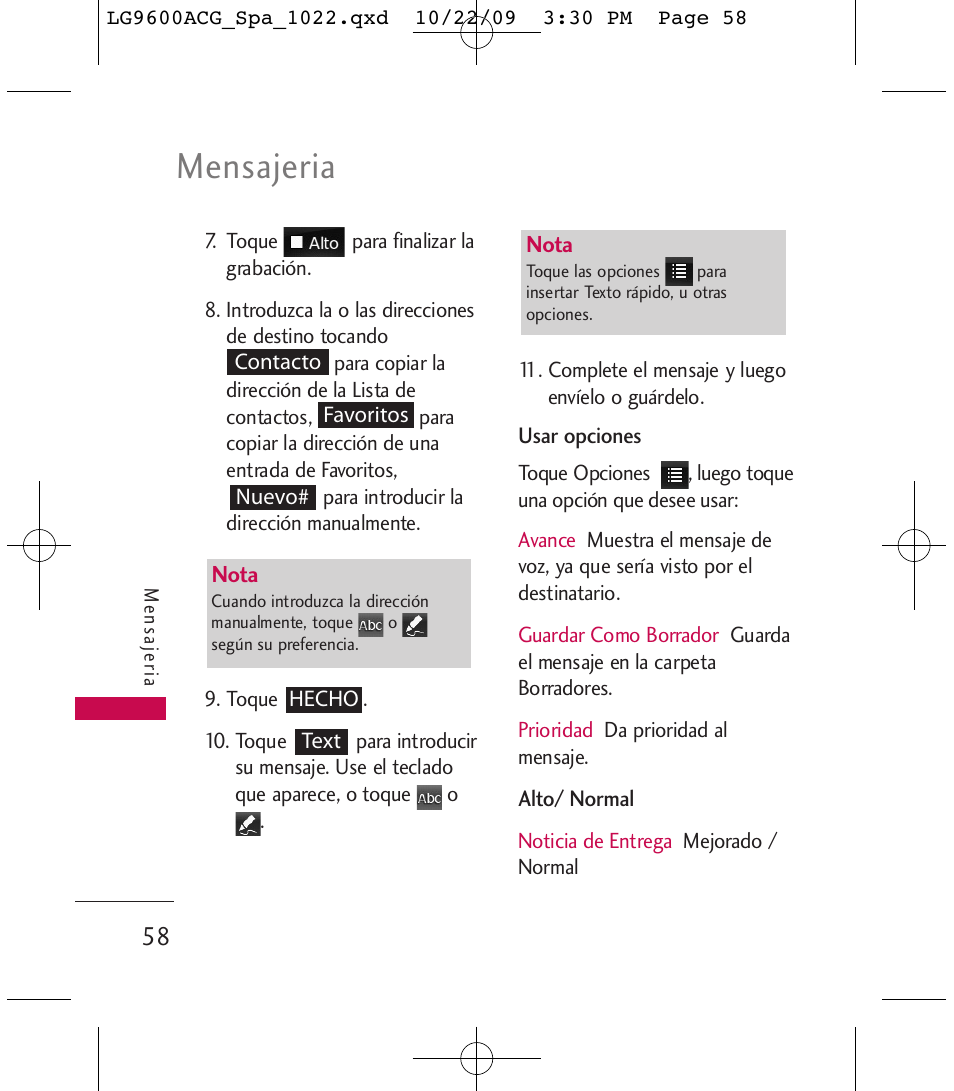 Mensajeria | LG 9600 User Manual | Page 222 / 338