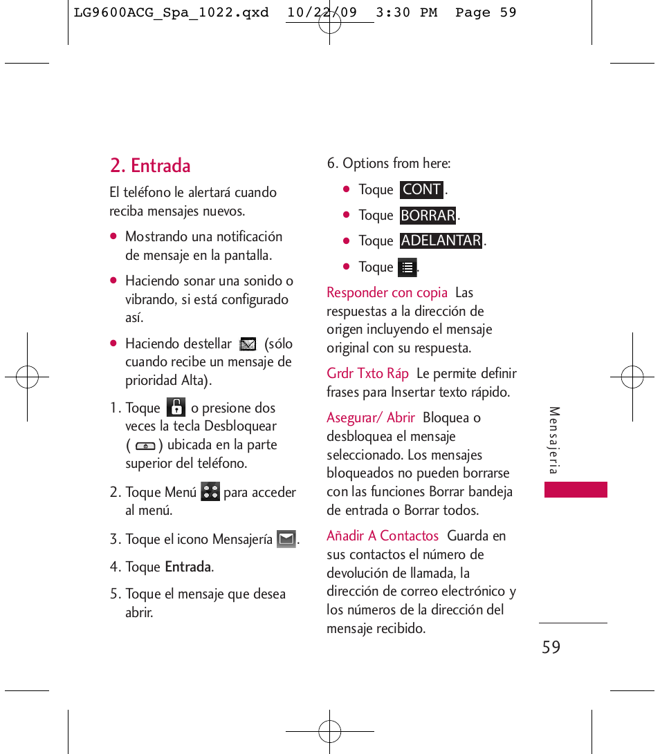 Entrada | LG 9600 User Manual | Page 223 / 338