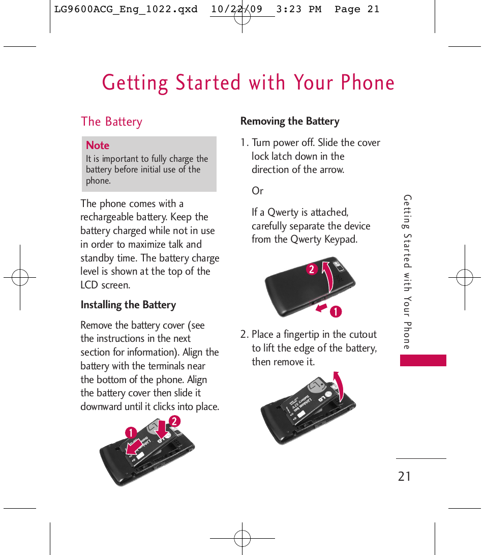 Getting started with your phone | LG 9600 User Manual | Page 23 / 338