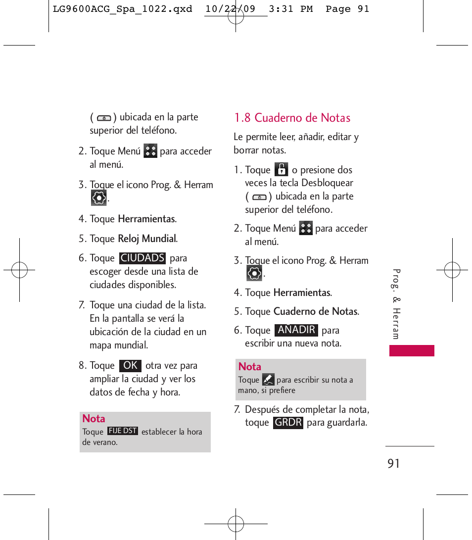 8 cuaderno de notas | LG 9600 User Manual | Page 255 / 338