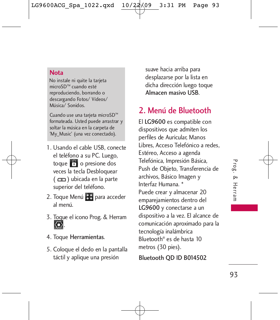 Menú de bluetooth | LG 9600 User Manual | Page 257 / 338
