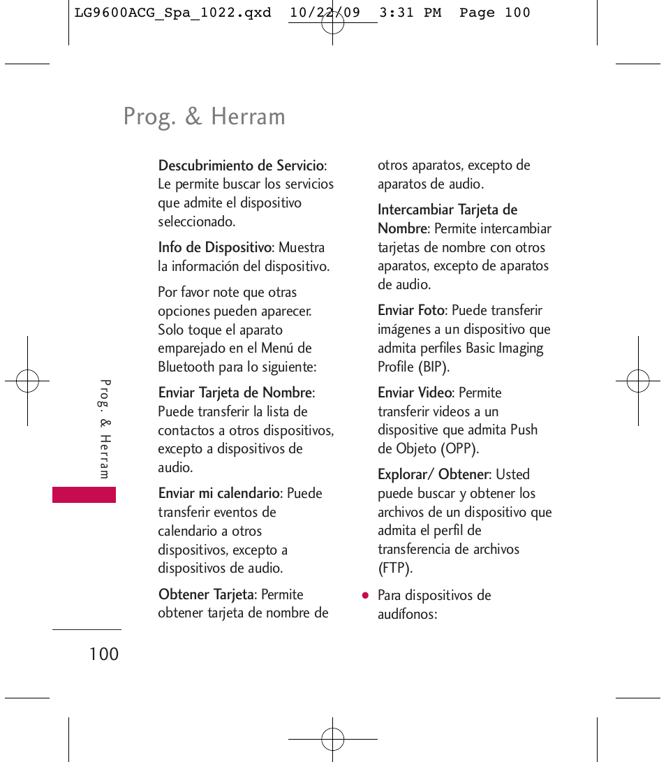 Prog. & herram | LG 9600 User Manual | Page 264 / 338