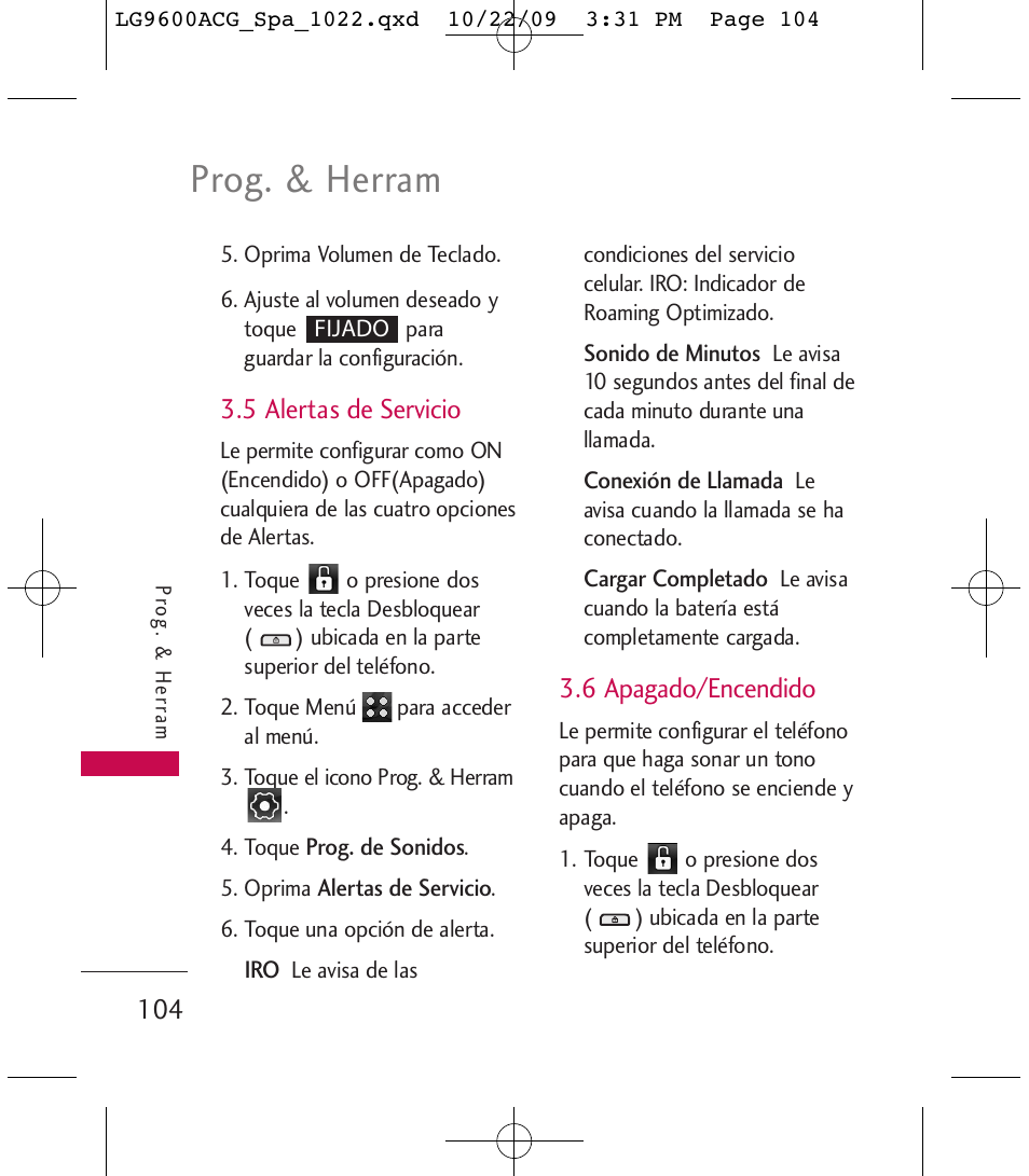 Prog. & herram | LG 9600 User Manual | Page 268 / 338