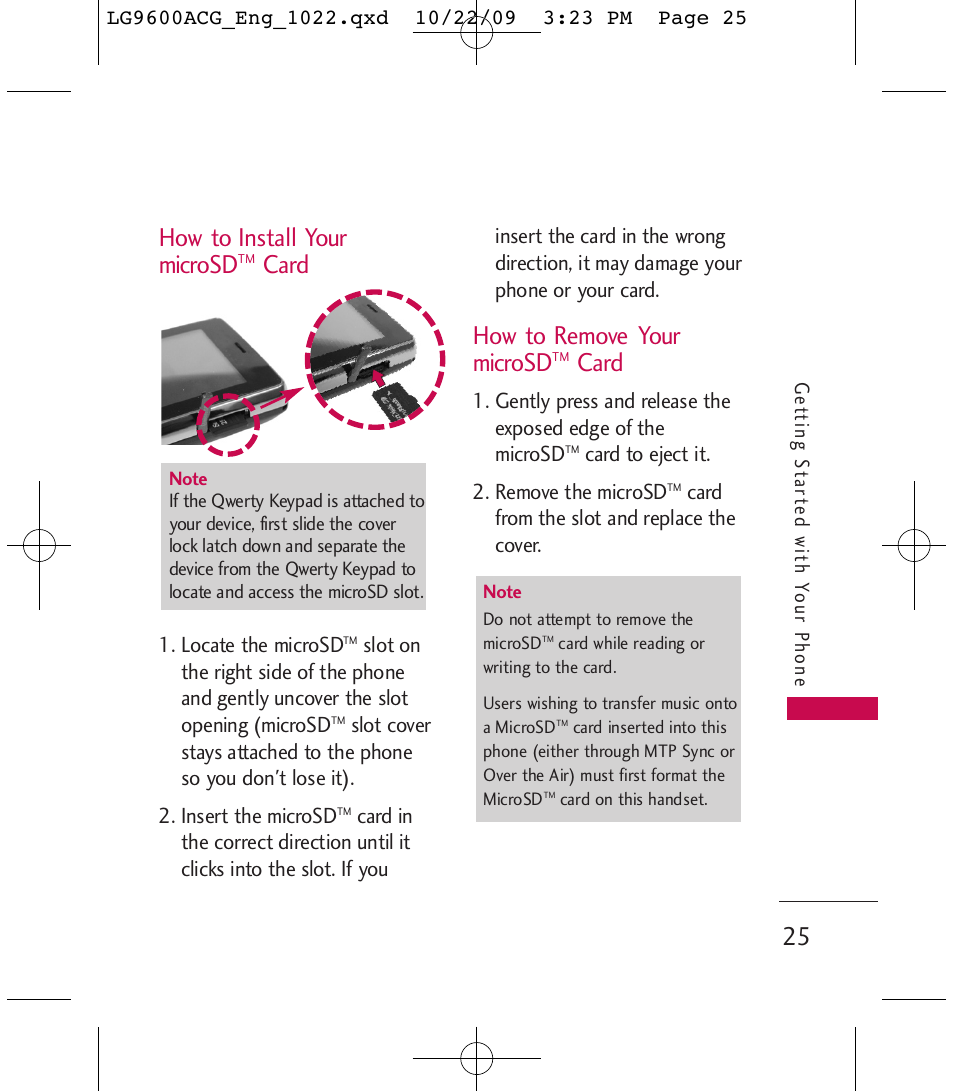 How to install your microsd, Card, How to remove your microsd | LG 9600 User Manual | Page 27 / 338