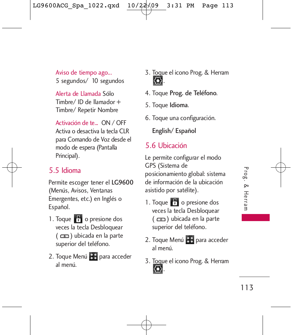 5 idioma, 6 ubicación | LG 9600 User Manual | Page 277 / 338