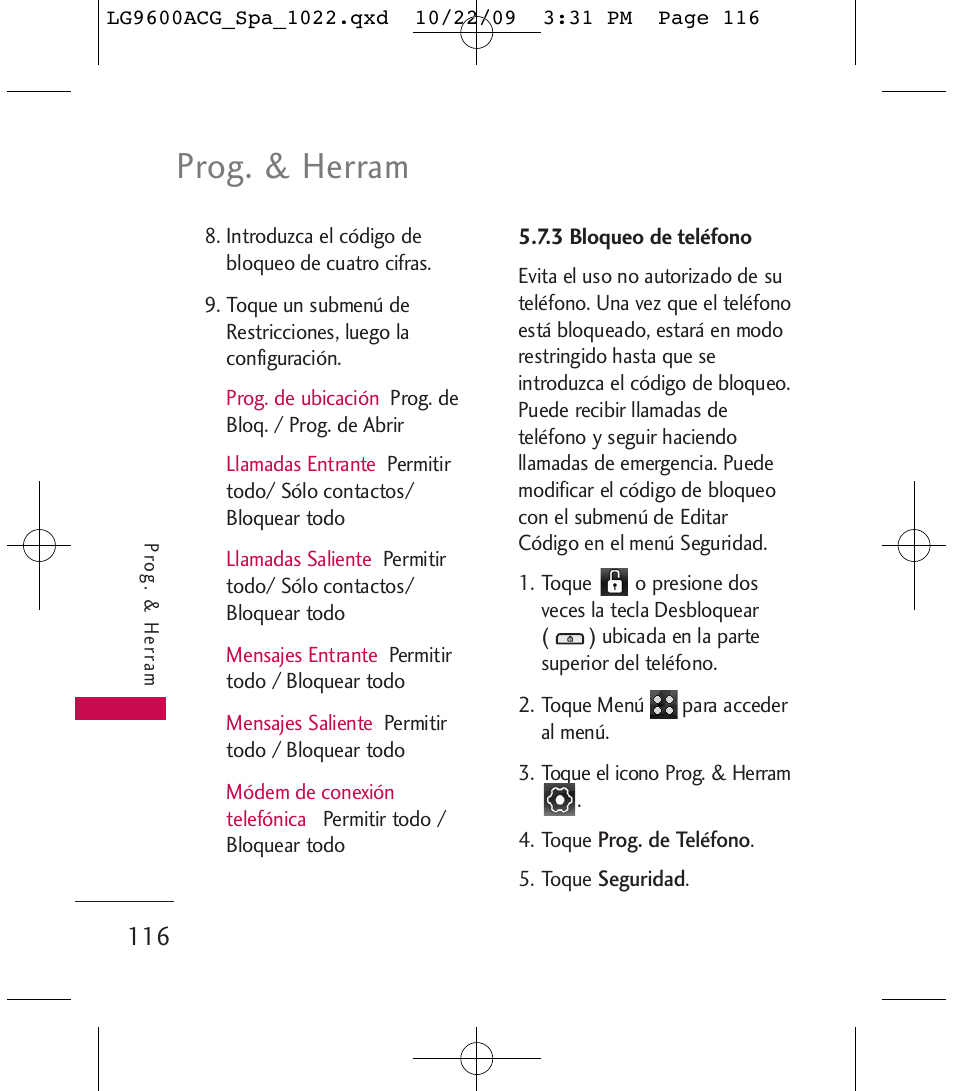 Prog. & herram | LG 9600 User Manual | Page 280 / 338
