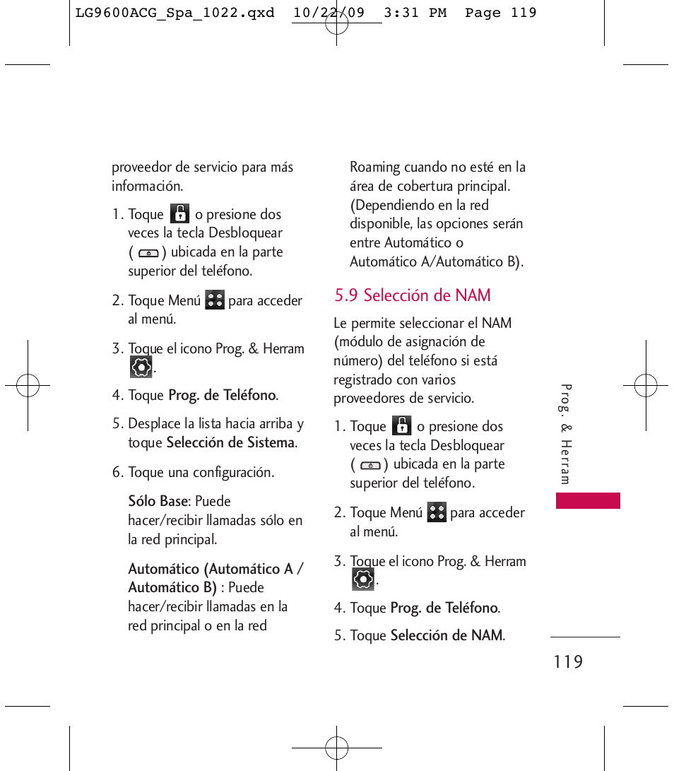 9 selección de nam | LG 9600 User Manual | Page 283 / 338
