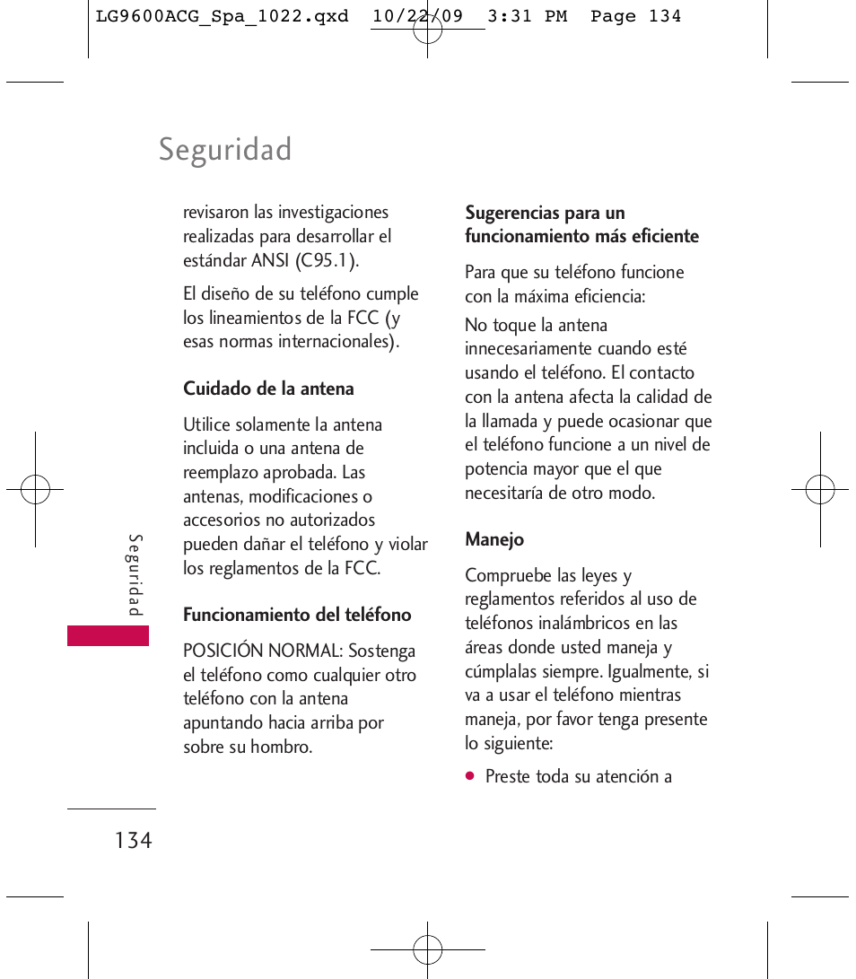 Seguridad | LG 9600 User Manual | Page 298 / 338