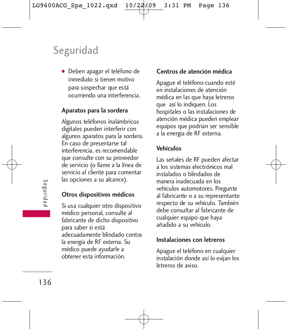 Seguridad | LG 9600 User Manual | Page 300 / 338