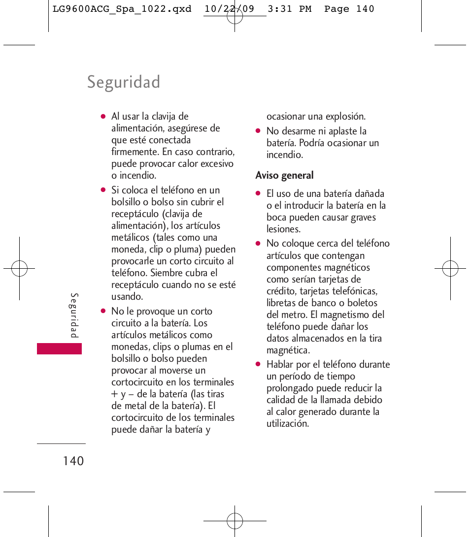 Seguridad | LG 9600 User Manual | Page 304 / 338