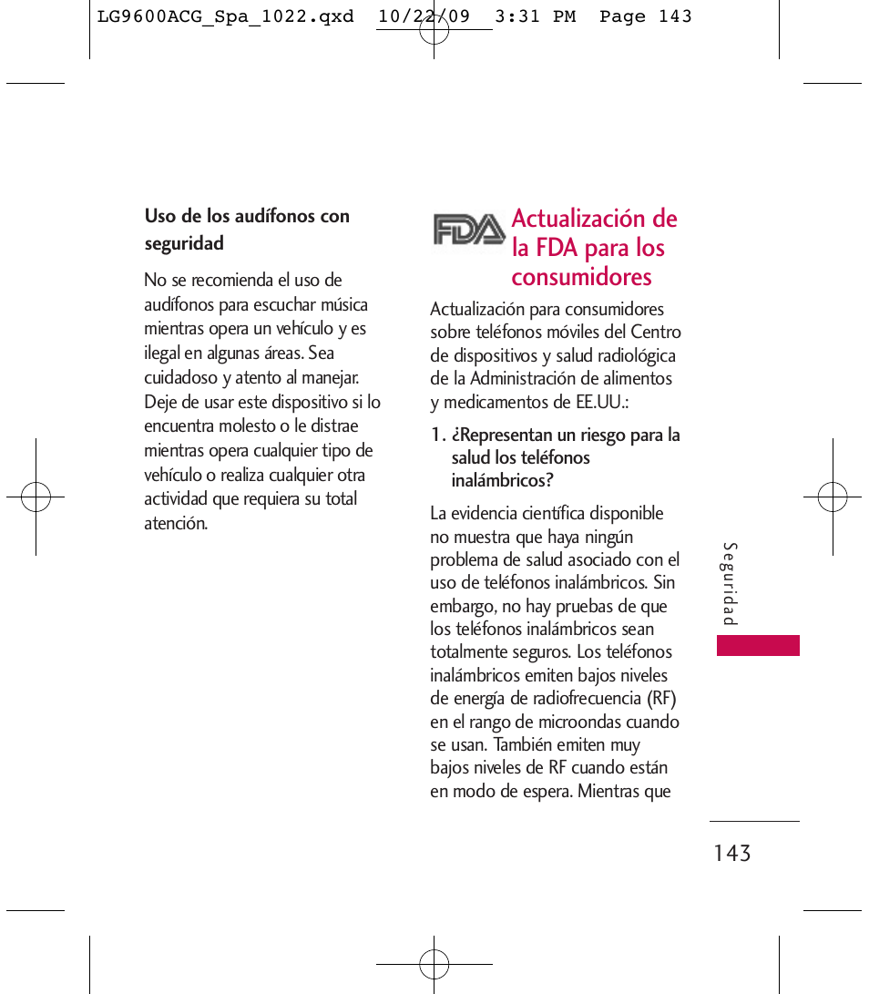 Actualización de la fda para los consumidores | LG 9600 User Manual | Page 307 / 338