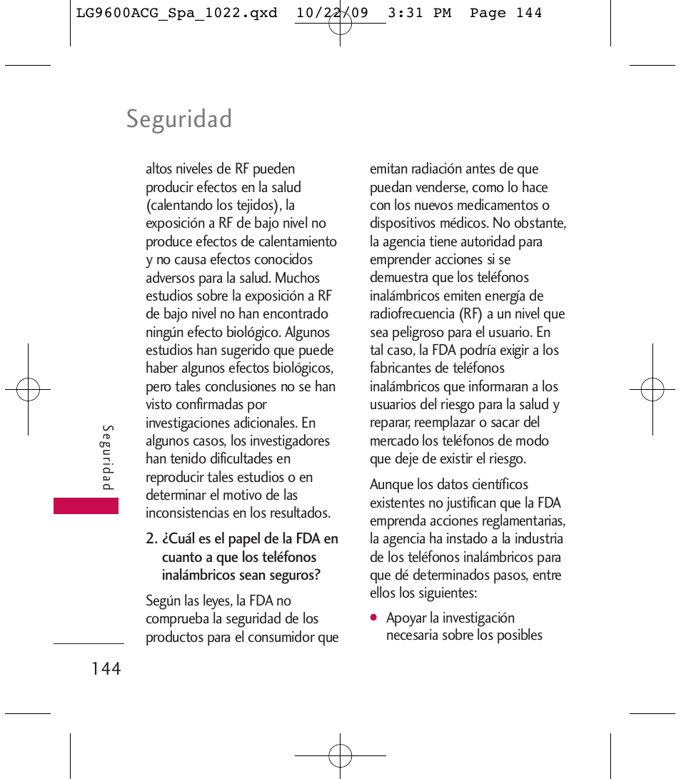 Seguridad | LG 9600 User Manual | Page 308 / 338