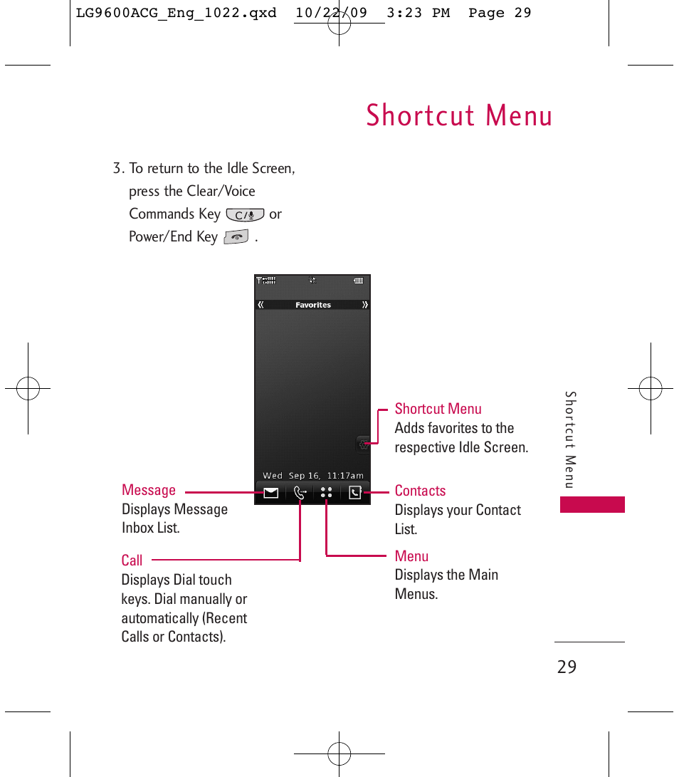Shortcut menu | LG 9600 User Manual | Page 31 / 338