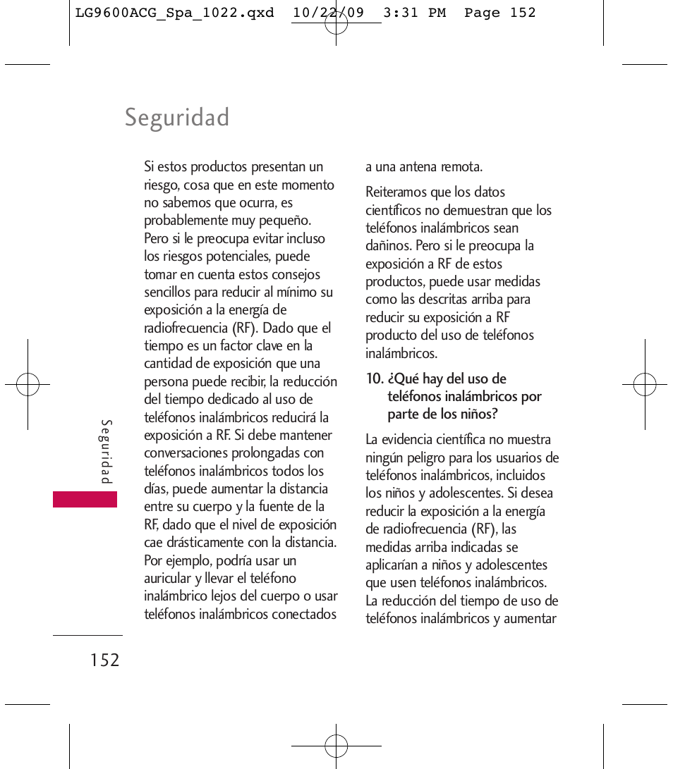 Seguridad | LG 9600 User Manual | Page 316 / 338