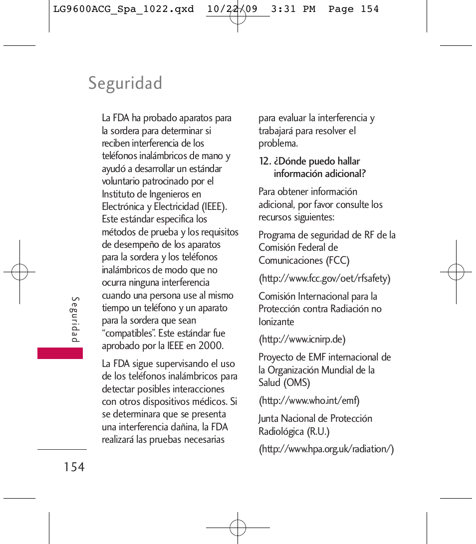 Seguridad | LG 9600 User Manual | Page 318 / 338