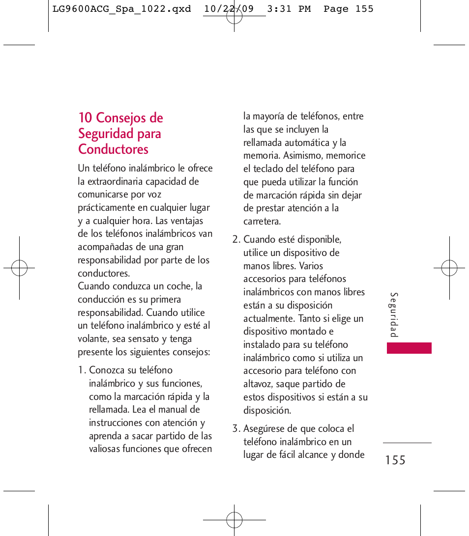 10 consejos de seguridad para conductores | LG 9600 User Manual | Page 319 / 338