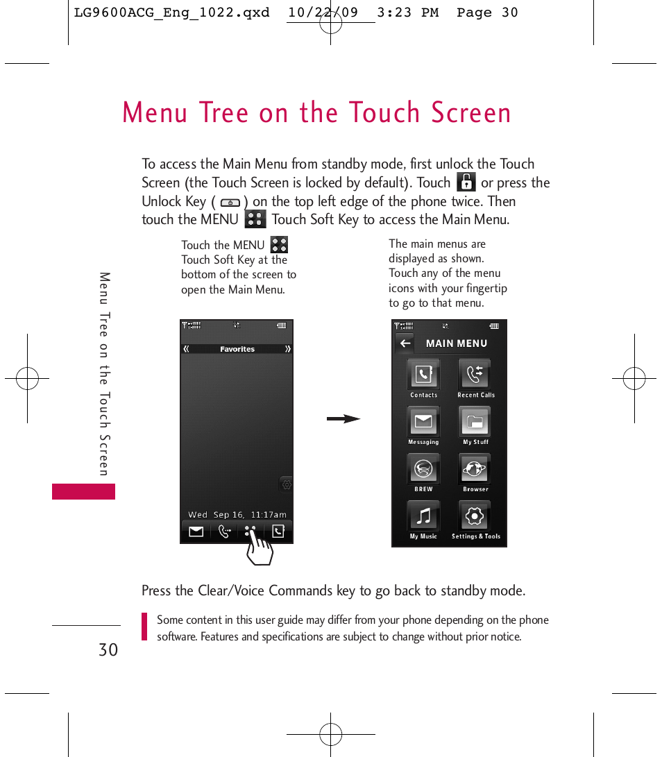 Menu tree on the touch screen | LG 9600 User Manual | Page 32 / 338