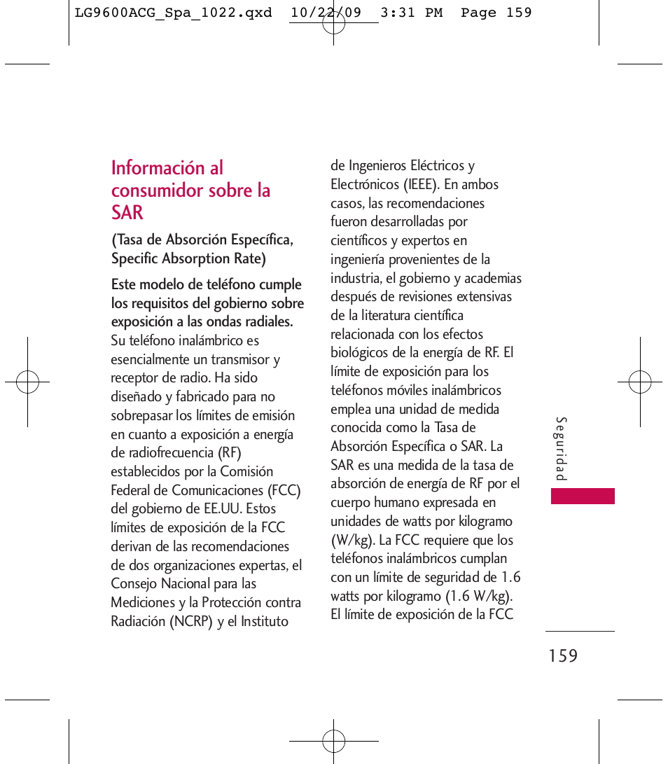 Información al consumidor sobre la sar | LG 9600 User Manual | Page 323 / 338