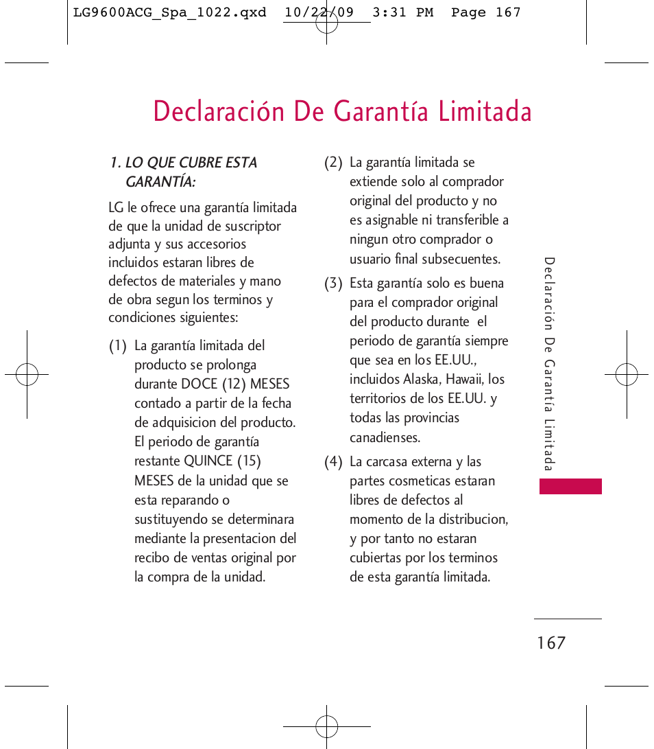 Declaración de garantía limitada | LG 9600 User Manual | Page 331 / 338
