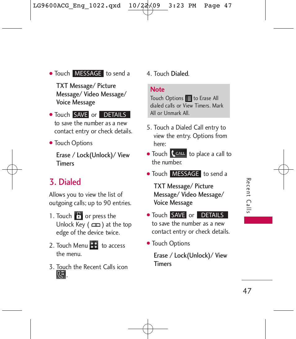 Dialed | LG 9600 User Manual | Page 49 / 338