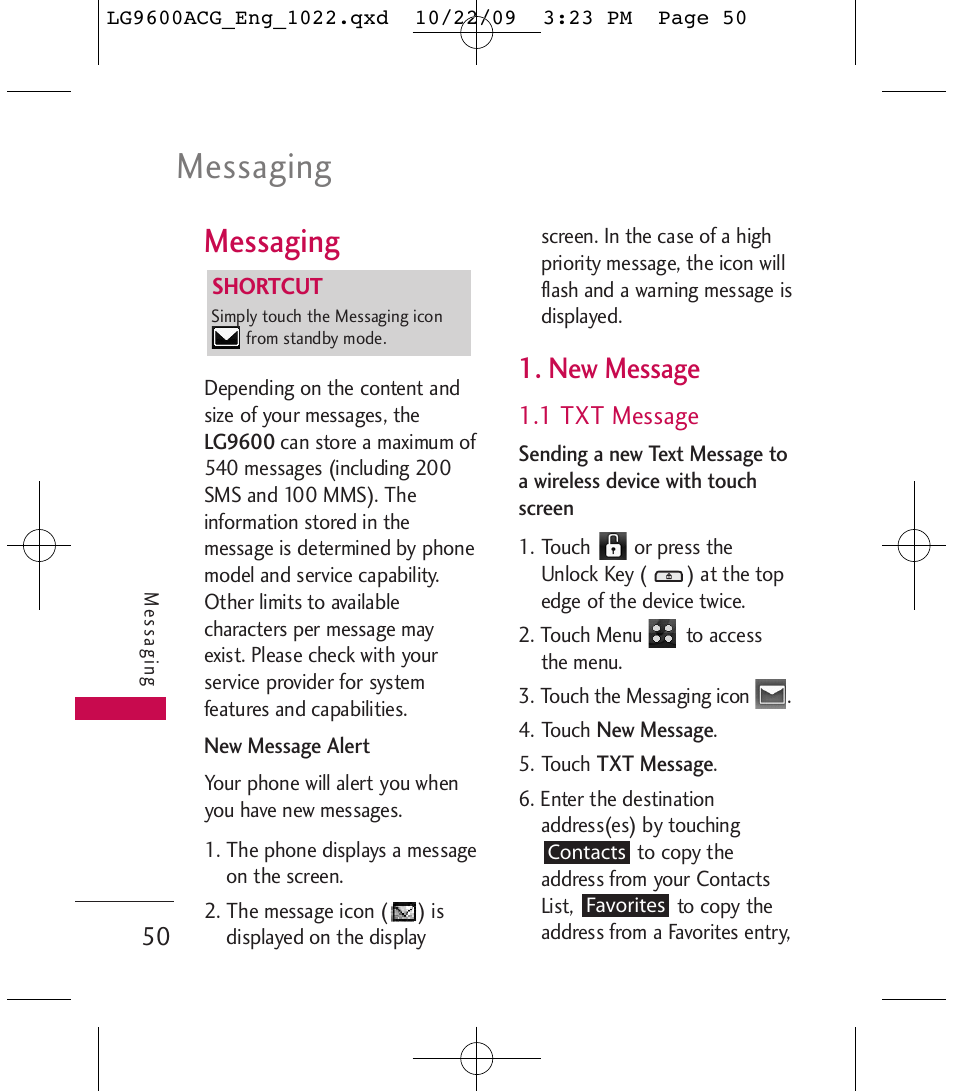 Messaging, New message | LG 9600 User Manual | Page 52 / 338