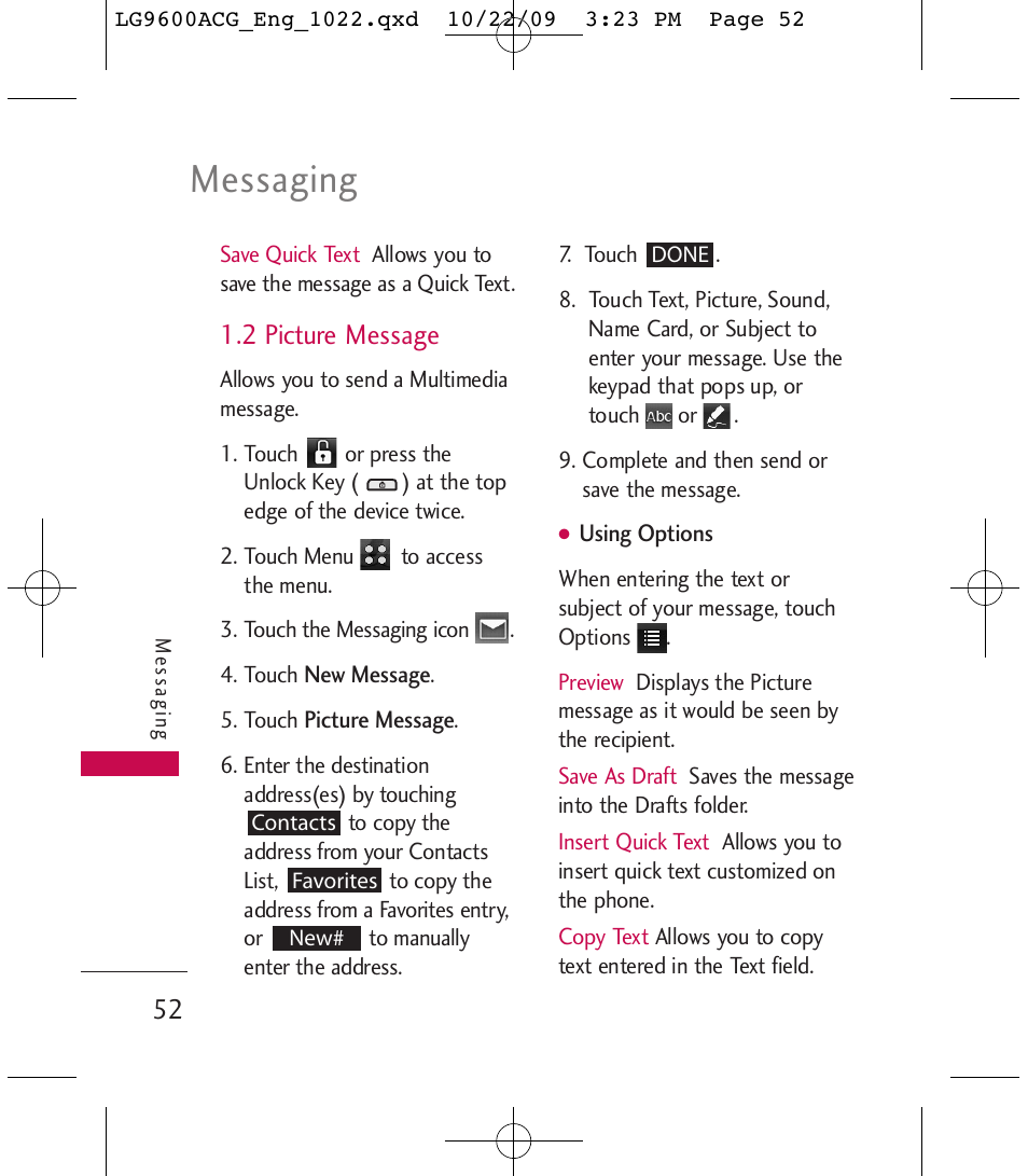 Messaging, 2 picture message | LG 9600 User Manual | Page 54 / 338