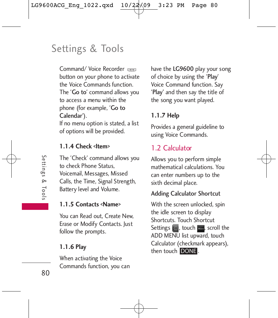 Settings & tools | LG 9600 User Manual | Page 82 / 338