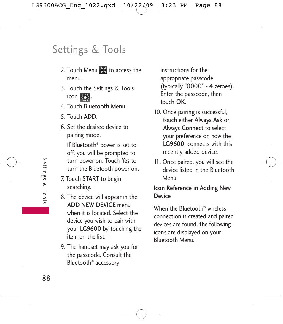 Settings & tools | LG 9600 User Manual | Page 90 / 338