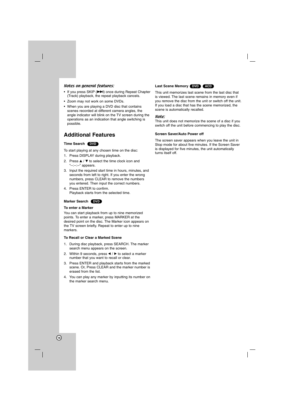 Additional features | LG DN798 User Manual | Page 16 / 23