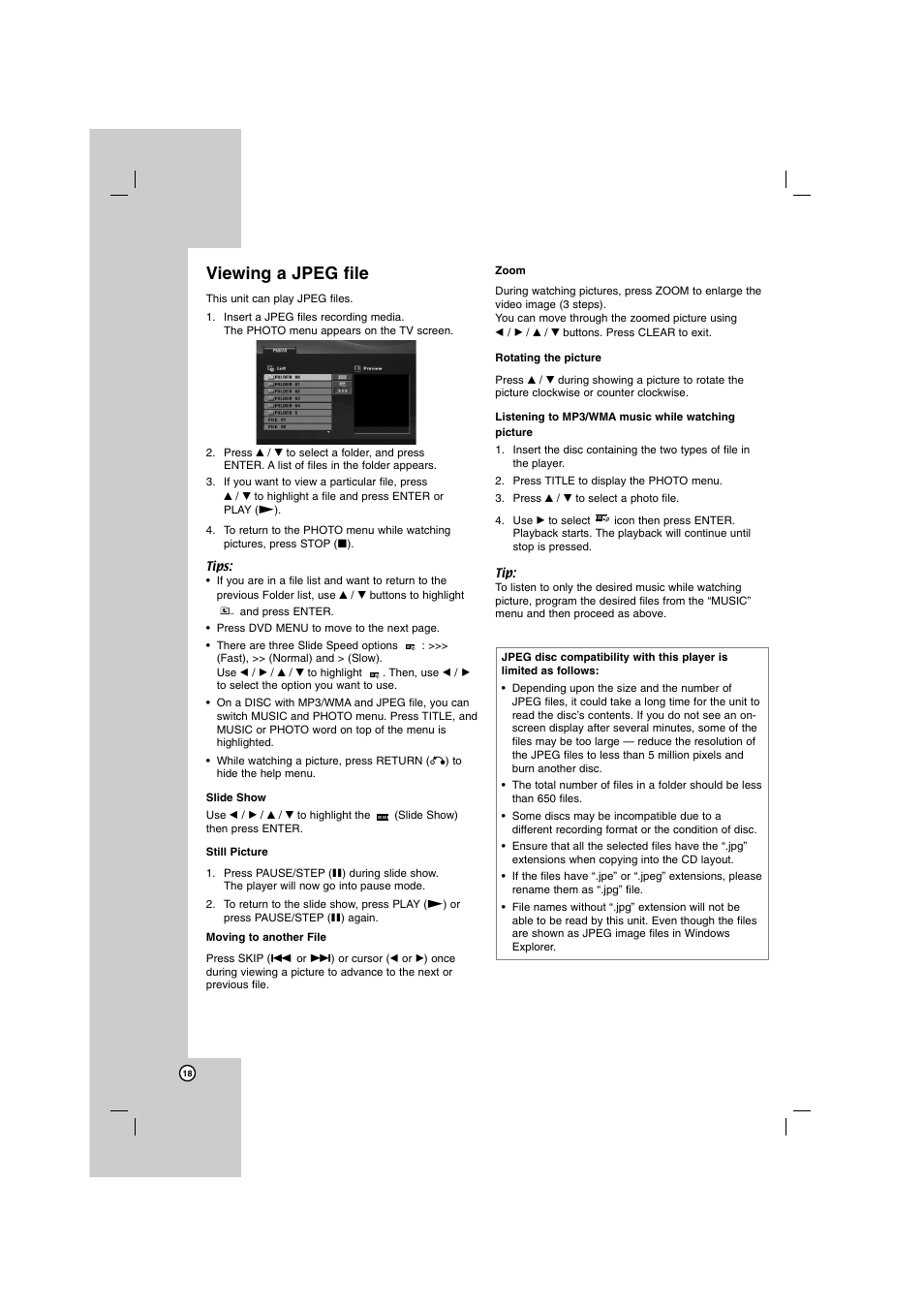 Viewing a jpeg file | LG DN798 User Manual | Page 18 / 23