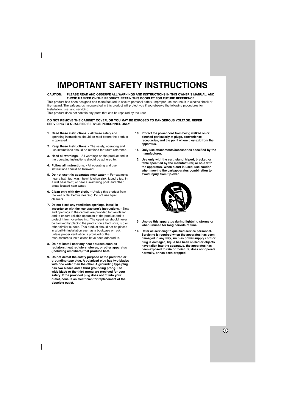 Important safety instructions | LG DN798 User Manual | Page 3 / 23