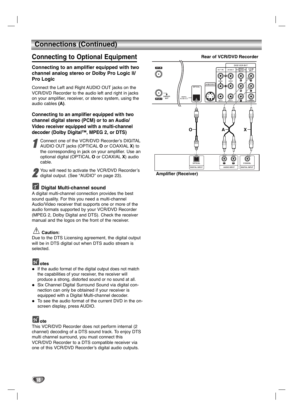 Connections (continued), Connecting to optional equipment | LG LGXBR446 User Manual | Page 18 / 67