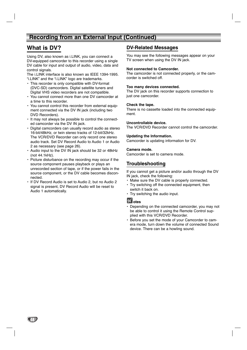 Dv-related messages, Troubleshooting | LG LGXBR446 User Manual | Page 48 / 67