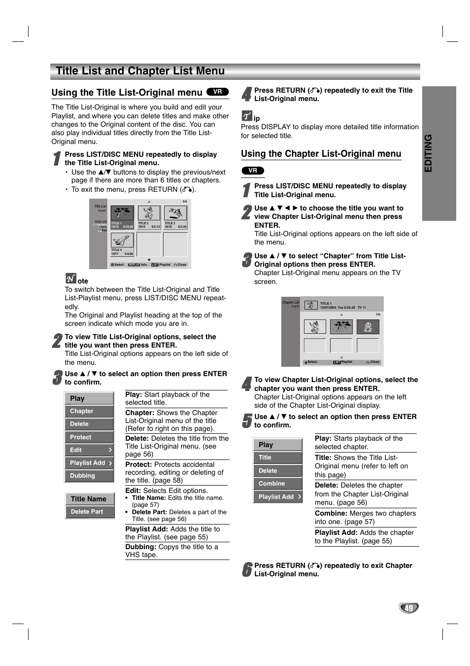 Title list and chapter list menu | LG LGXBR446 User Manual | Page 49 / 67