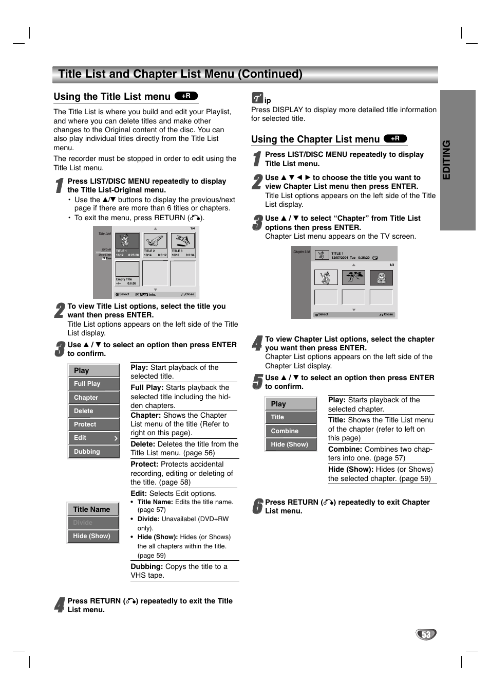 Title list and chapter list menu (continued) | LG LGXBR446 User Manual | Page 53 / 67