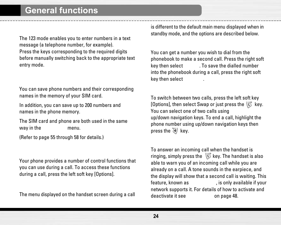 General functions, Phonebook | LG LG B2150  EN User Manual | Page 24 / 76