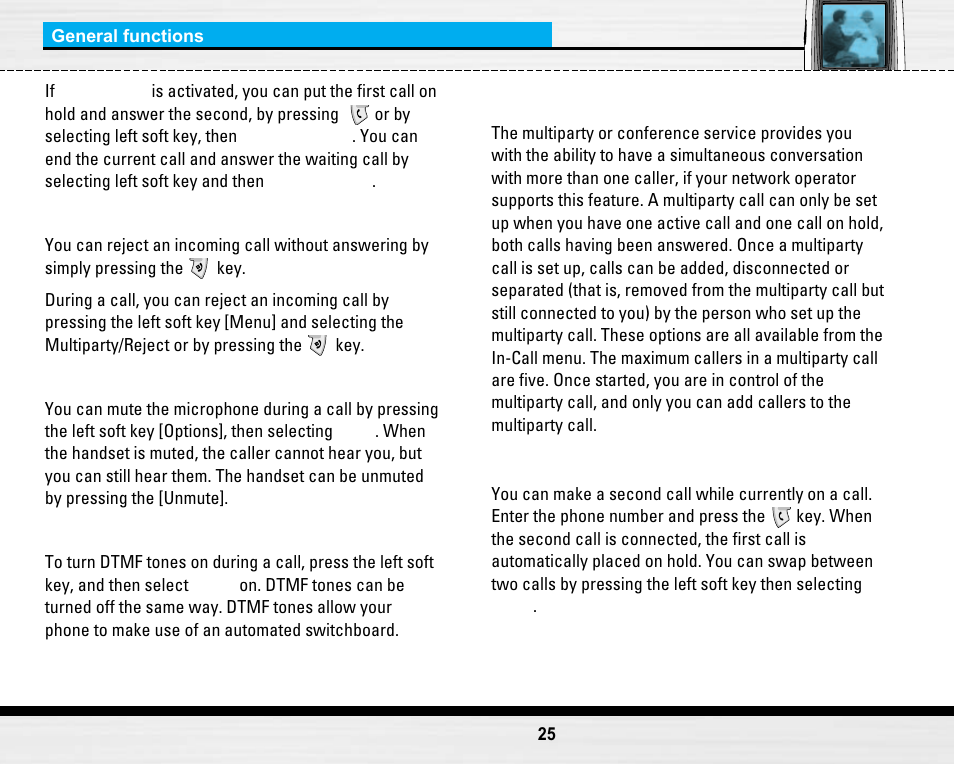 Multiparty or conference calls | LG LG B2150  EN User Manual | Page 25 / 76