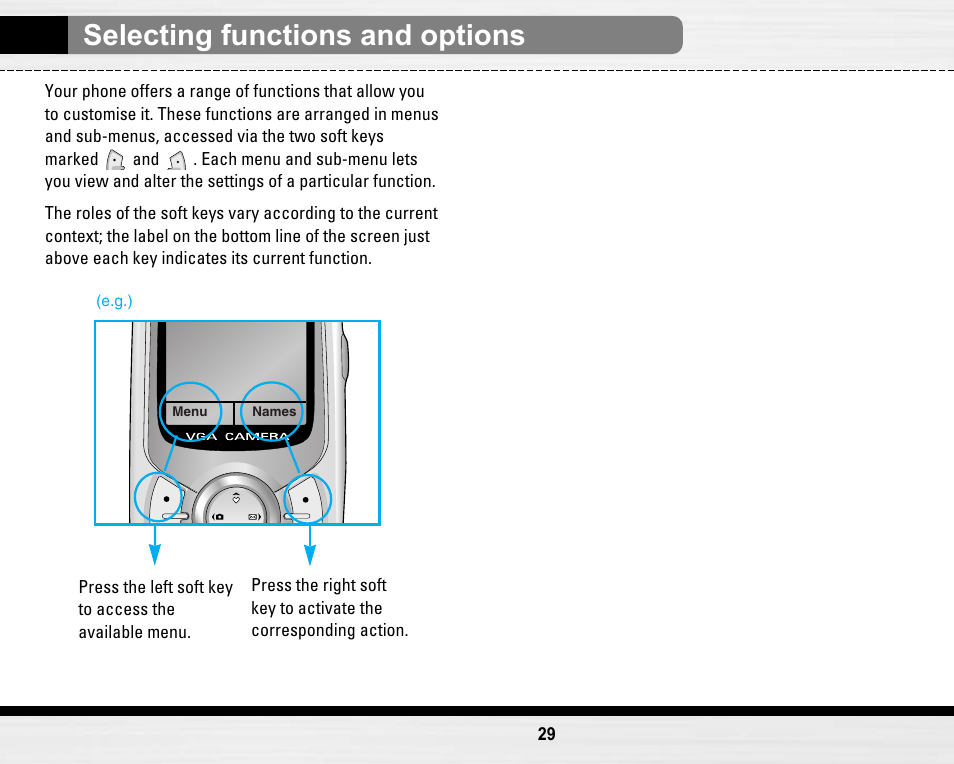 Selecting functions and options | LG LG B2150  EN User Manual | Page 29 / 76