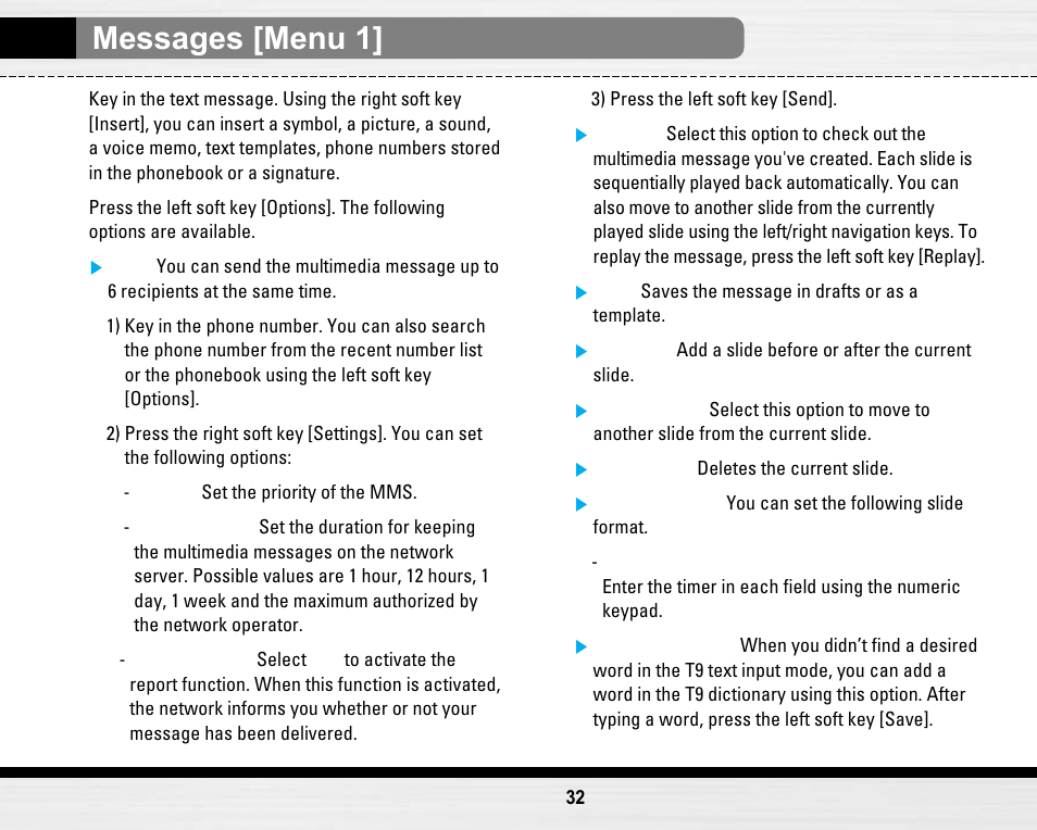 Messages [menu 1 | LG LG B2150  EN User Manual | Page 32 / 76